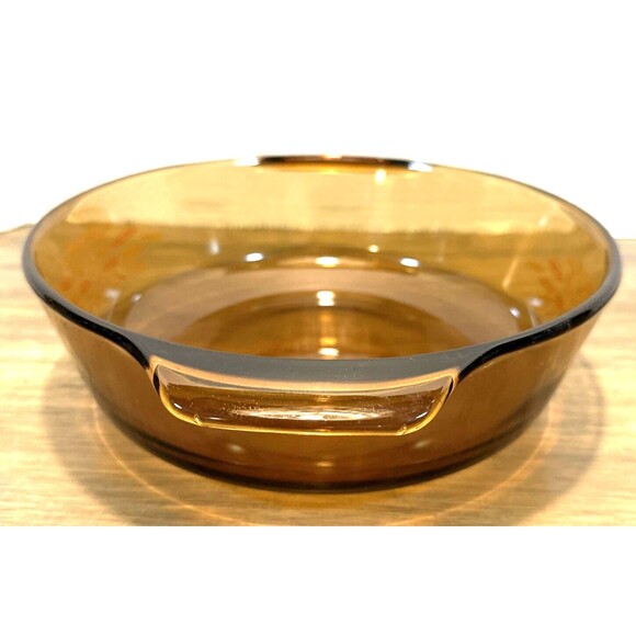 Vintage Anchor Hocking Amber Glass Wheat Pattern  Round 9”  Baking Dish - Picture 6 of 7